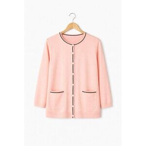 Talbots Soft Coral Contrast Trim Cotton Blend Button Front Knit Cardigan Sweater
